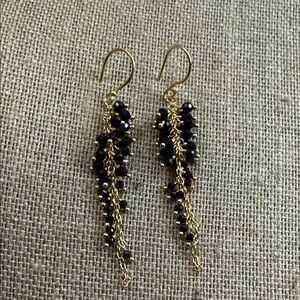 Fashion Jewelry Gold Tone Dangle Earrings with Black Beads